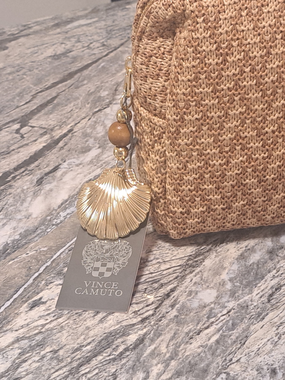 Vince Camuto Woven Tan Cosmetic Case with Gold Charm - Picture 2 of 4